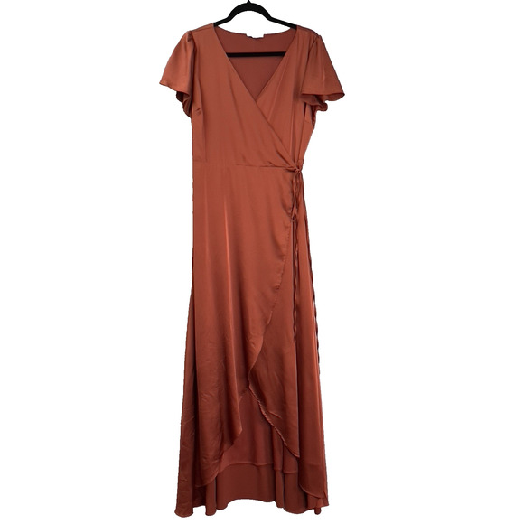 Baltic Born Dresses & Skirts - Baltic Born Krystal Satin Wrap Dress Sz XL Cinnamon Bridesmaid Flutter Sleeves